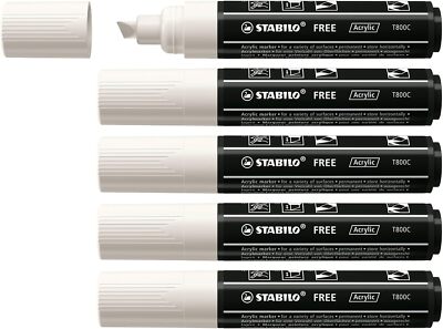 Acrylmarker - STABILO FREE Acrylic - T800C Keilspitze 4-10mm - 5er Pack - weiß
