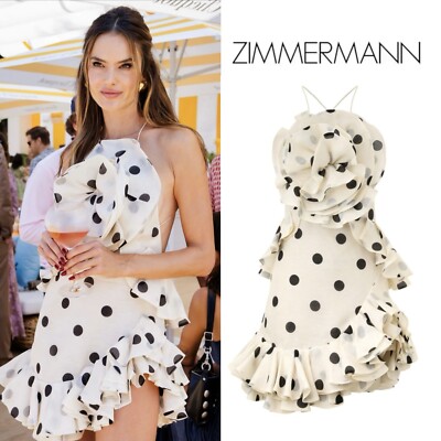 ZIMMERMANN ドット ミニドレス NWOT $1,850 Zimmermann Crush Ruffle Halter Mini Silk Linen