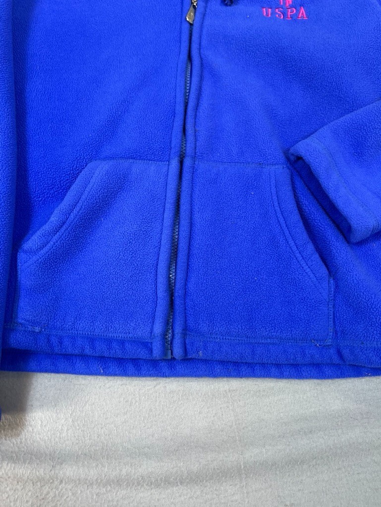 U.S. Polo Assn giacca cappuccio donna XL pile blu rosa pony full zip outdoor