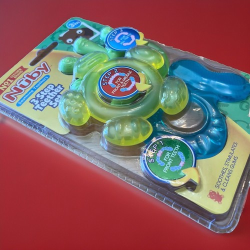 Nuby 3 Step Gum Soothing Teether Set 3+ Months Multicolor BPA Free Baby Chew Toy - Picture 5 of 9