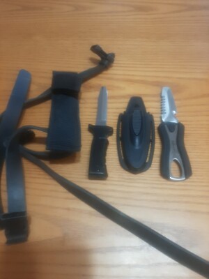 2 Scuba Diving Knives w/ Sheath & Leg Strap Ocean Quest & Aeris 3'' Blunt