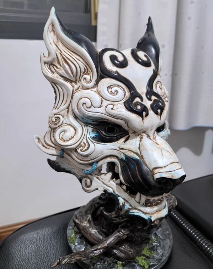 Handmade Black Myth: Wukong White Face Mask The Monkey King Cosplay Mask Prop - Image 3 of 4