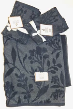 DEBORAH CONNOLLY SET BATH TOWEL+4-PIECE Cotton Tip Towels BLUE LUREX NEW