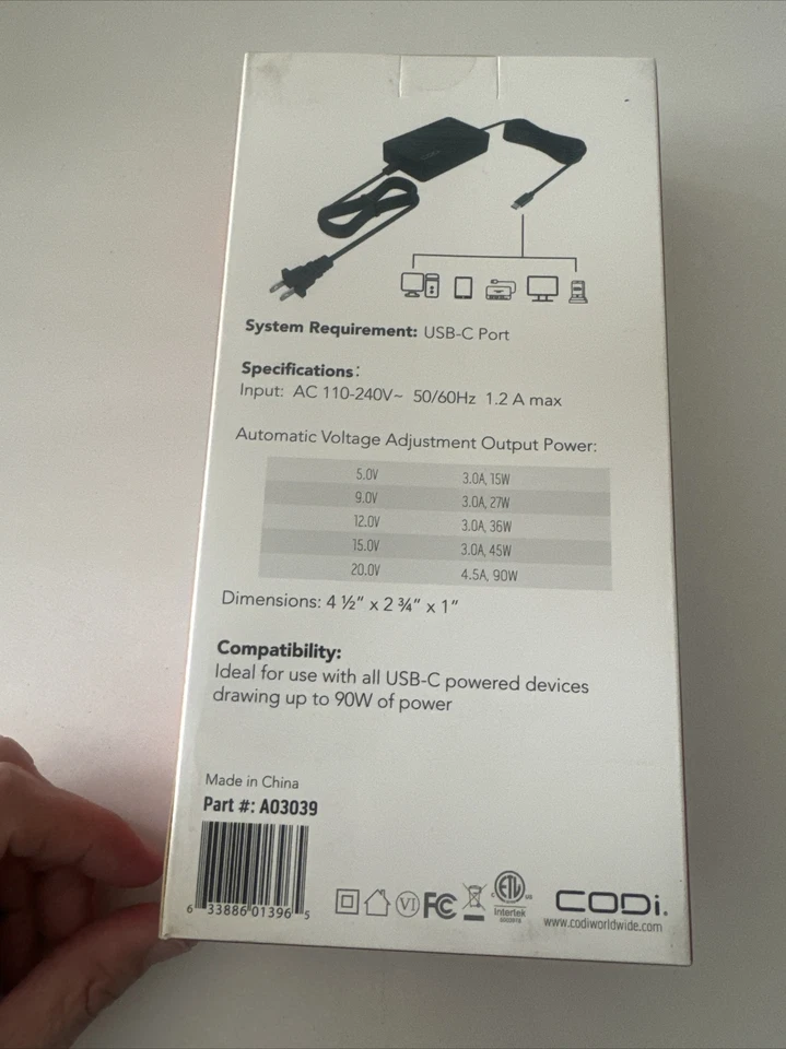 Codi 90W USB-C Laptop AC Power Adapter - Image 2 of 2