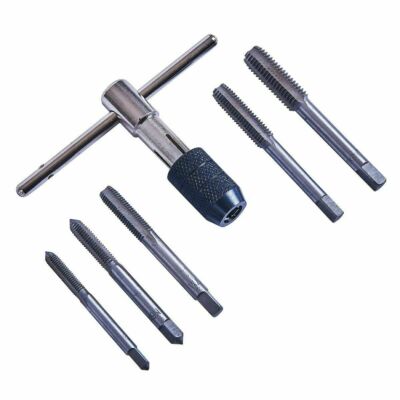 6tlg GEWINDEBOHRER & SPANNFUTTER SET WERKZEUGSTAHL T-GRIFF METRISCH M6 M7 M8 M10 M12 UND MATRIZE