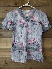 Womens Urbane Flower Print Scrub Top Size XS