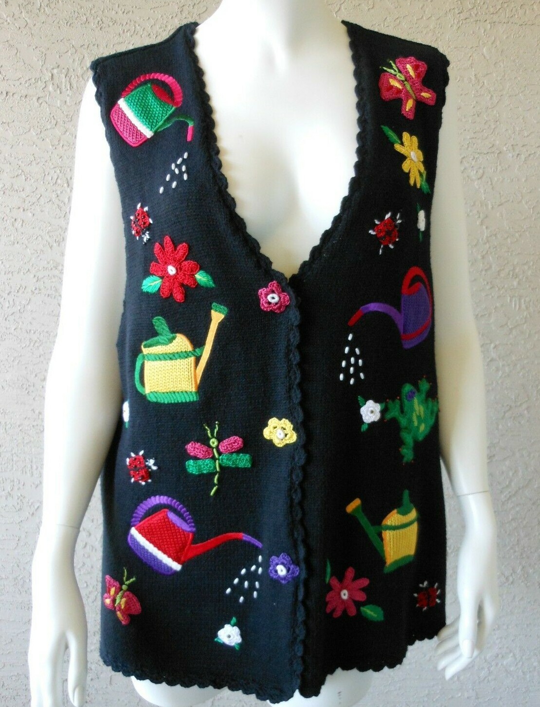 Sweater Vest Gardening Theme Flowers Butterflies Size Large Size 12-image