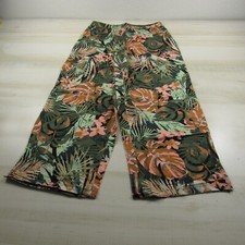 Denim Co Pants Womens Small P Black Green Floral Beach Wide Leg Jersey d co A1