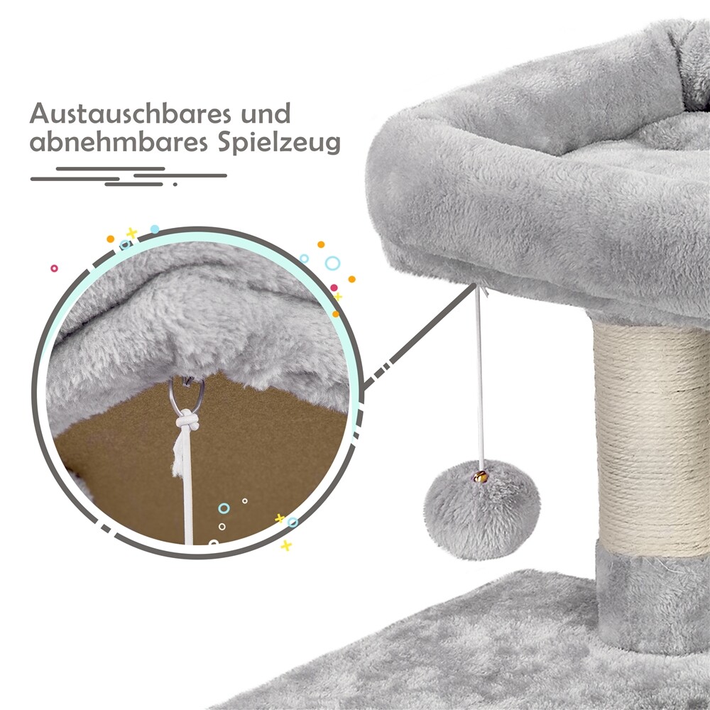 Albero Tiragraffi Yaheetech Per Gatti - 87cm In Sisal E Truciolato, Con Cuccia E Giochi, Grigio Chiaro - Foto 2