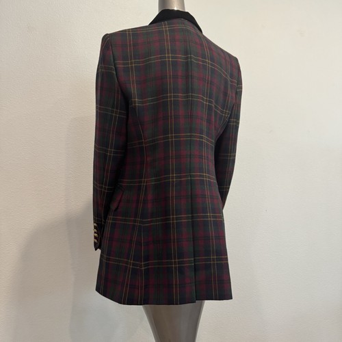 Vintage 90s Lauren Ralph Lauren Womens 8 Wool Plaid Velour Collar Blazer USA - Picture 7 of 16