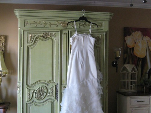 Mermaid/ Trumpet Wedding Dress Ivory Size 8 Organza Tulle Ruffled Skirt - Picture 9 of 12