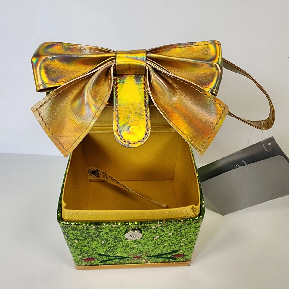 Bolso de Mano Caja Pequeña Borde Dorado Brillante Verde Parques Disney Present Foto 3 de 4