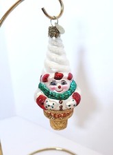 Old World Christmas Merry Snowman Ice Cream Cone Ornament Blown Glass 4in SIGNED