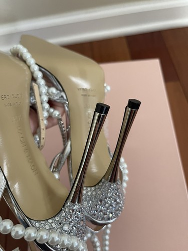 BNIB MACH & MACH Diamond of Elizabeth PVC Clear Wrap-around Pearl Heels 38.5 - Picture 13 of 16