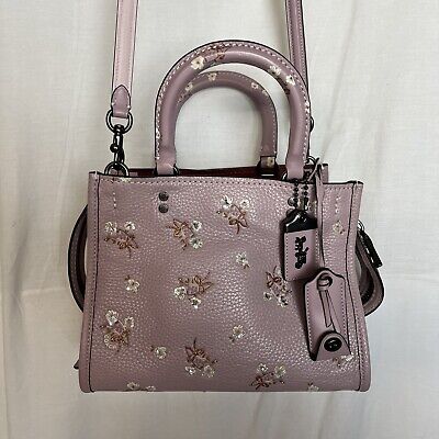 COACH Rogue 25 Floral Sequin Bow Print Handbag Purse - Mauve COACH Rogue 25 Floral Sequin Bow Print Handbag Purse - Mauve