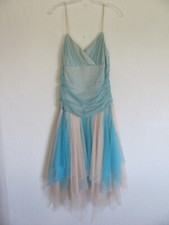 Windsor Sleeveless V Neck Handkerchief Tulle Dress -Lined- Blue & Beige- Sz 8/10