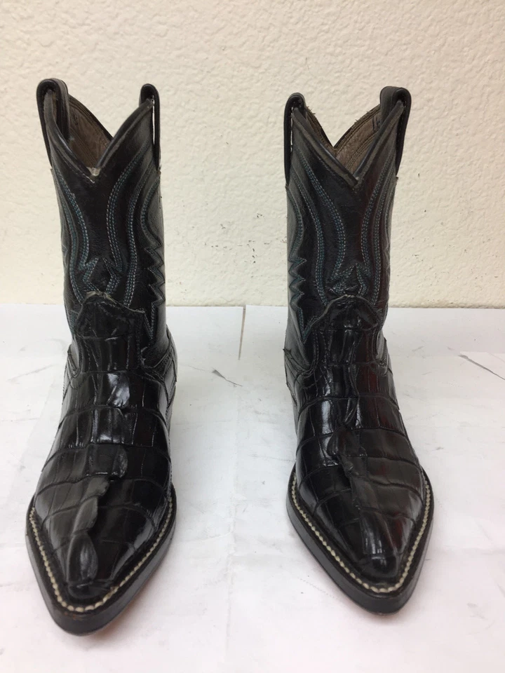 Botas vaqueras occidentales de cuero con piel de cocodrilo real negras para niños jóvenes talla 9 Foto 3 de 4