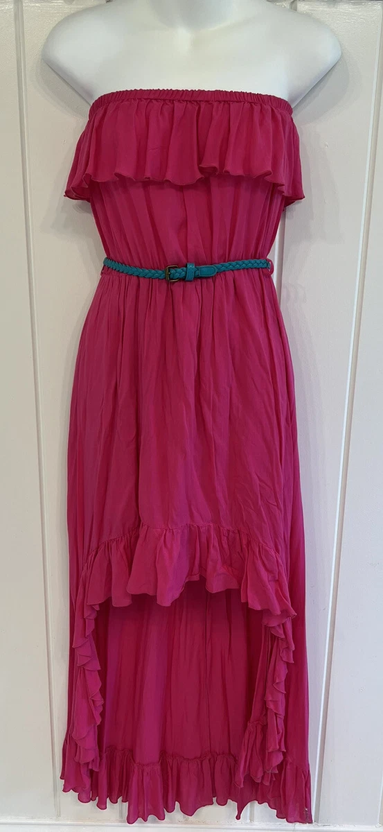 Honolua Wahine Strapless Maxi Mini Dress Hot Pink Ruffle High low
