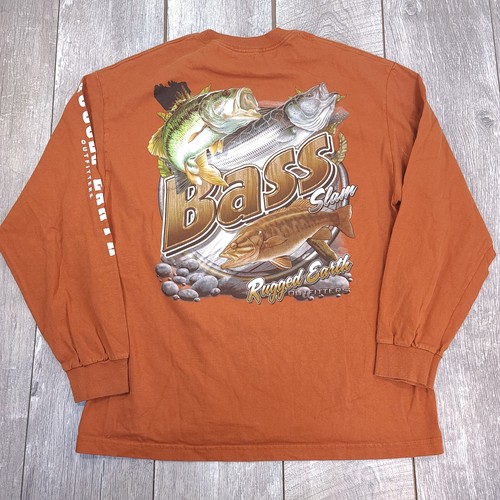 Rugged Earth Outfitters Shirt Mens XL Orange Big Mouth Bass Slam Long