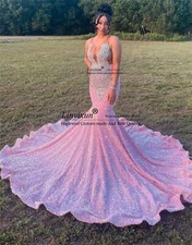 Sparkly Pink Prom Dress Luxury Silver Diamond Black Girls Sequined Evening Gowns