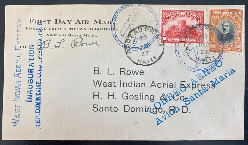 1927 Port Au Prince Haiti First Flight Airmail Cover FFC To Dominican Republic
