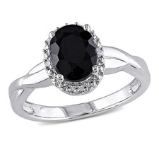 Amour Sterling Silver Black Sapphire and Diamond Accent Ring
