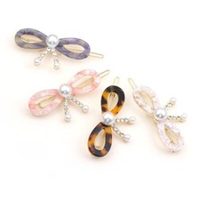 Ladies pearl wedding special occasion hair barrette clip bowknot q