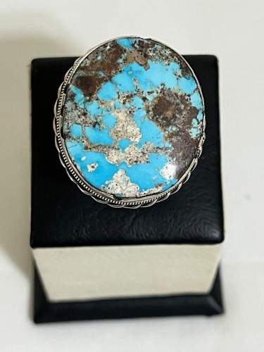 Men's silver 925 Ring Heavy Turquoise Sinai Nayshabouri خاتم فيروز نيشابوري فحل - Picture 2 of 11