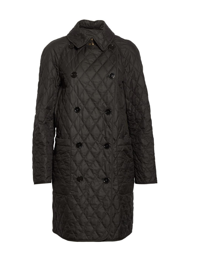 burberry women's quilted button trench jacket black