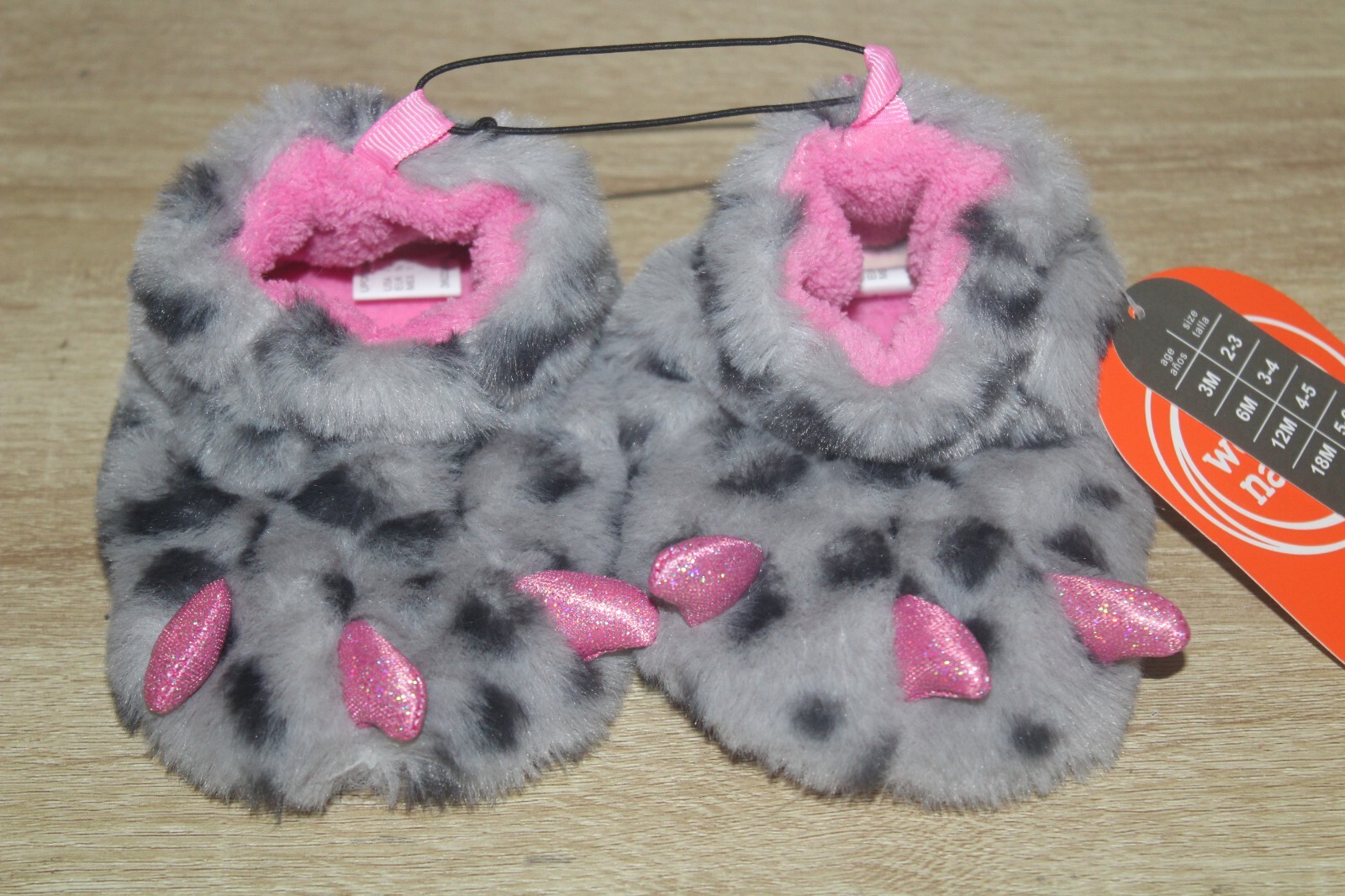 Baby Toddler Slippers Monster Claw Plush House Shoes Grey/Pink Plush-image