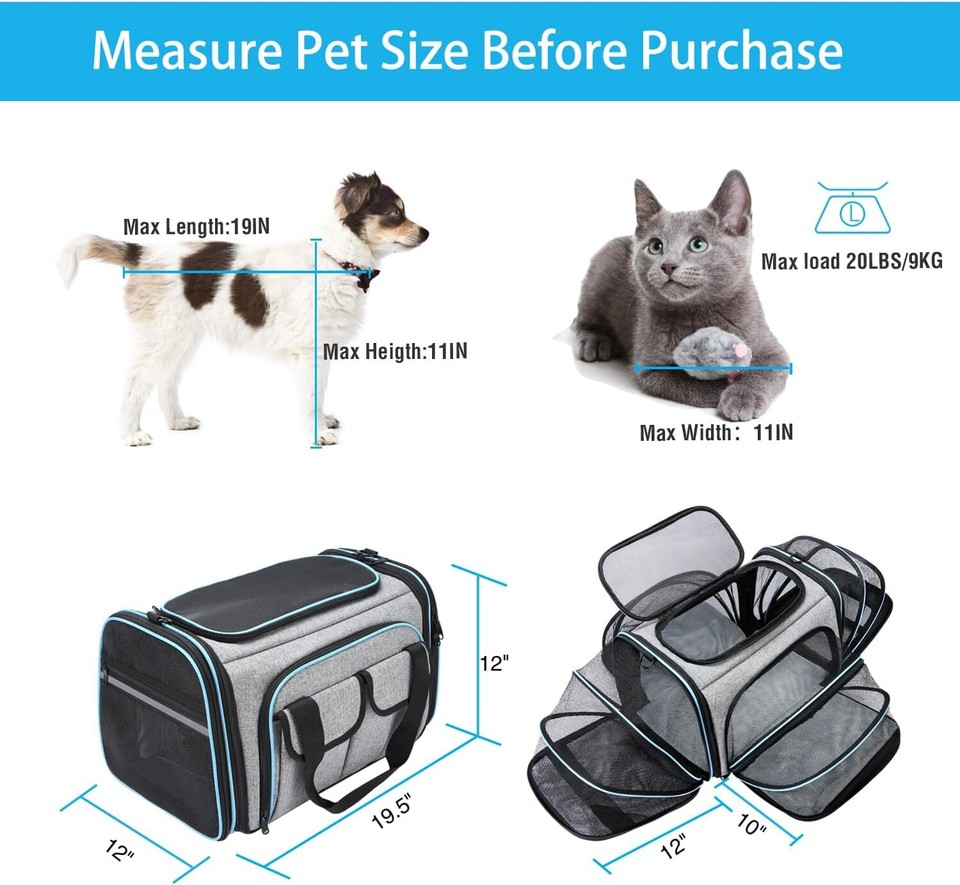 Airline Approved Pet Carrier, Large Soft Sided Pet Travel TSA Carrier 4