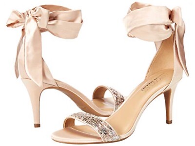 Aerosoles- Martha Stewart RACHEL satin sequin pumps tie ankle champagne  11