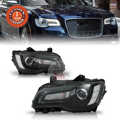 LED DRL Projector Headlights For 2015-2023 Chrysler 300 LH&RH Halogen Black
