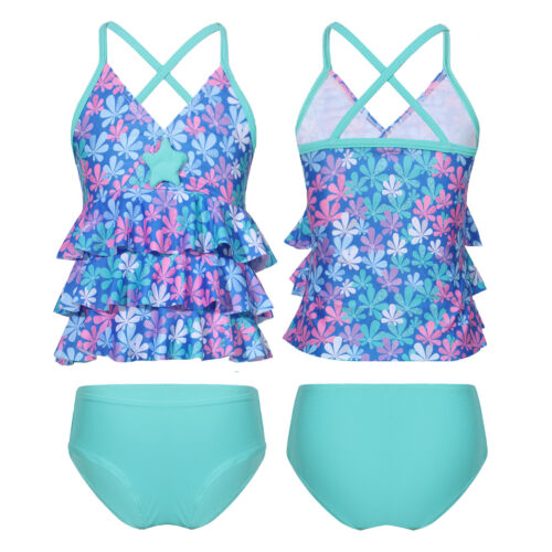 Girls Tankini Swimsuit Mermaid Scales Printed Tank Top with Bikini Briefs Set - 第 21/61 張圖片