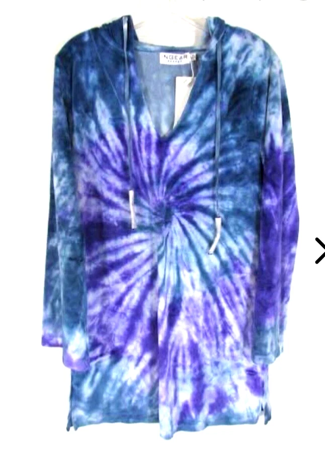 Ingear Resort Women's Purple Blue TieDye Velvet Hoodie Sz L -XL Boho Beach NWT