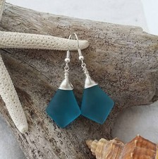Made in Hawaii, Wire wrapped blue sea glass earrings, gift wrapped, beach