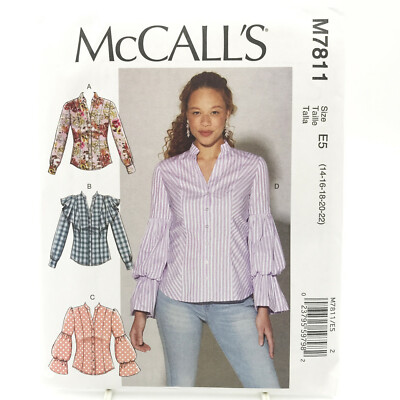 McCalls 7811 Plus Size Button Front Top Shirt Misses Sz 14 22 Sewing Pattern