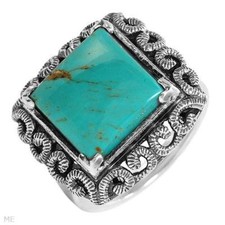 Lovely Large Ladies Ring W/Genuine Turquoise in 925 Sterling Silver Size 6