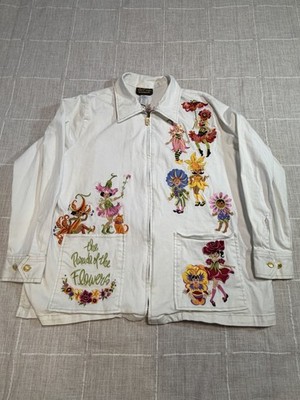 Bob Mackie Wearable Art Parade of the Flowers Jacket 1X Embroidered Zip Up