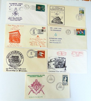 FIRST DAY COVERS OF MASONIC LODGES ANNIVERSARIES,7 COVERS, NEAR MINT & UNCIRCULA