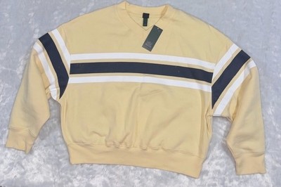 Wild Fable Womens Striped Crewneck Fleece Pullover Sweatshirt Beige M