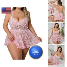 Mixxmix Pink Lingerie Women Plus Size Sexy Dress Baby Doll Teddy Chemise L 0030