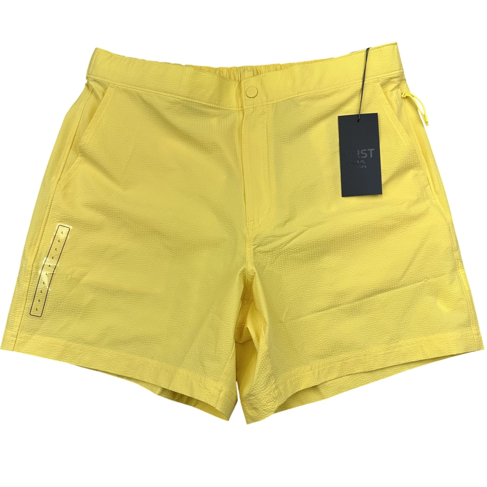 VRST Resort Short Mens Large Yellow Seersucker 6 Inseam UV Protection Stretch
