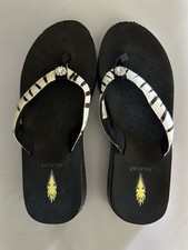 Volatile Zebra Print Flip Flops Sandals Leather Upper Brown Size 8 Rhinestone