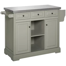 Rolling Kitchen Island with Storage, Kitchen Cart with Stainless Steel Top, S...