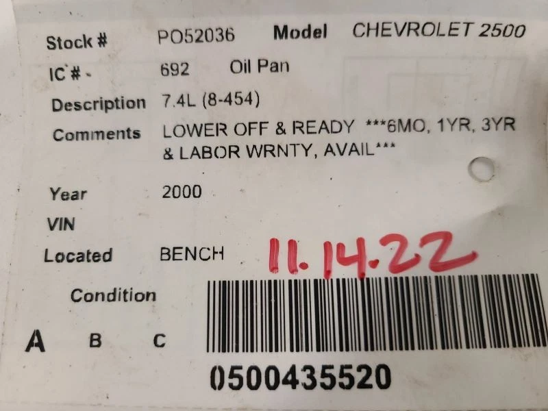Cacerola de aceite 7,4 L 8-454 para camioneta Chevrolet 2500 91-00 1639830 Foto 3 de 3