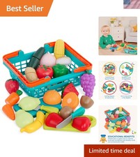 Colorful Cutting Play Food Set with Basket for Toddlers 3 - 37 Pieces