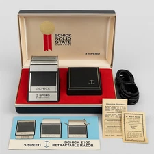 Vintage Schick 2100 3-Speed Retractable Razor Solid State w/ Case & Papers WORKS