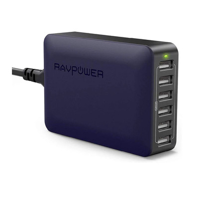 RAVPower 60W Powerbank 6-Port Desktop Charger 1 USB-C port 5 USB-A Port
