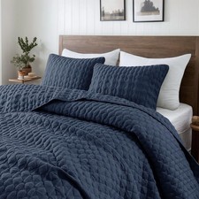 Oversized California Cal King Size Quilt Bedding Sets with Pillow Shams, Navy...
